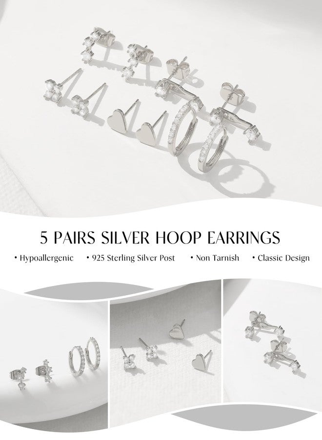 FUNEIA Small Gold Hoop Earrings for Women Trendy Silver 14K Gold Plated Hypoallergenic Cartilage Huggie Earrings for Women Cute Moon Star Cubic Zirconia Stud Earring Sets for Multiple Piercing Jewelry - Image 3